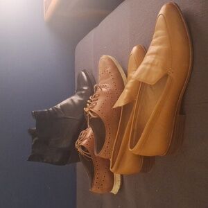 9M Madewell tan loafers, 9 Cole Hahn wingtip sneakers, 40eu Vera Cuoio boots